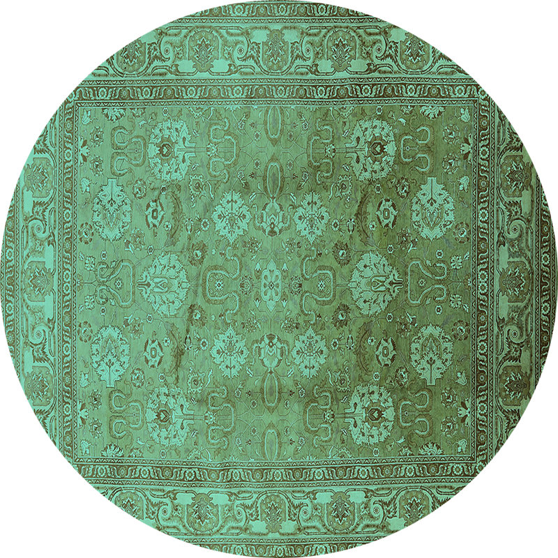 Tapis oriental en laine / polyester tissé à la machine en bleu, Rond 6 pi