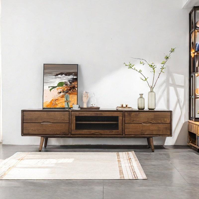 Solid Wood Glass Door TV Stand