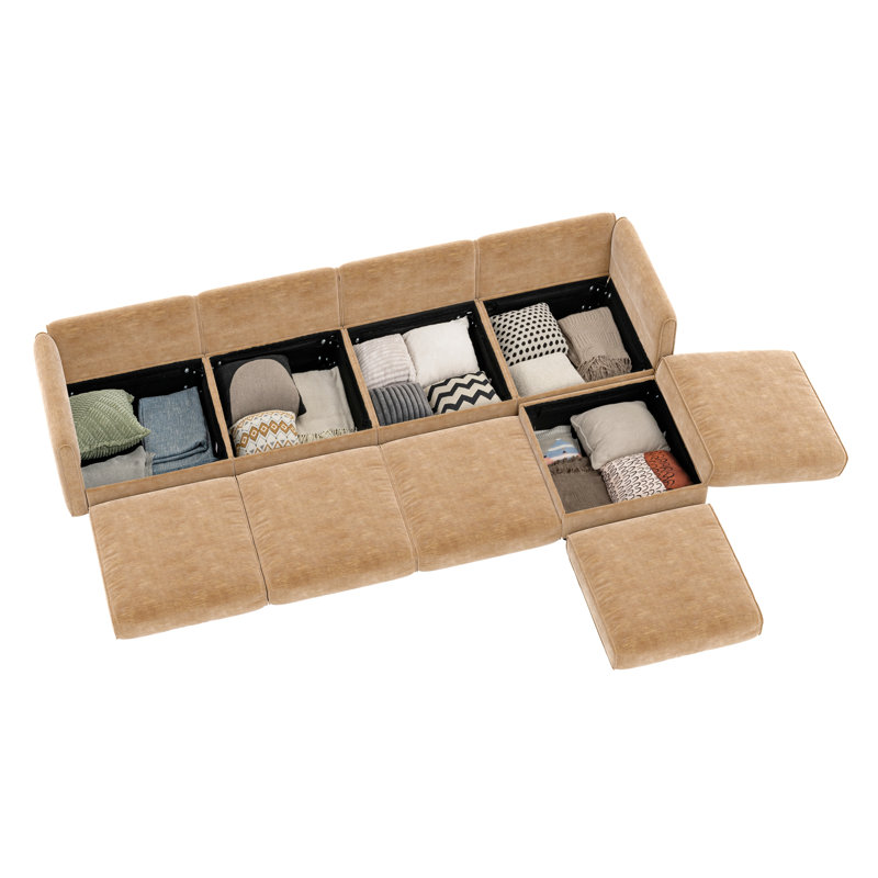 Modular Sectional Sofa with Storage, 27.9" H x 142.5" W x 37.4" D