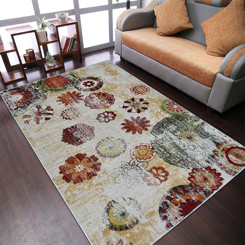Crayton Machine Made Heatset Polypropylene Area Rugs - Rectangle, Beige Color, Floral Modern Design, Low Pile Machine Made Area Rugs for Living Room, Bed Room