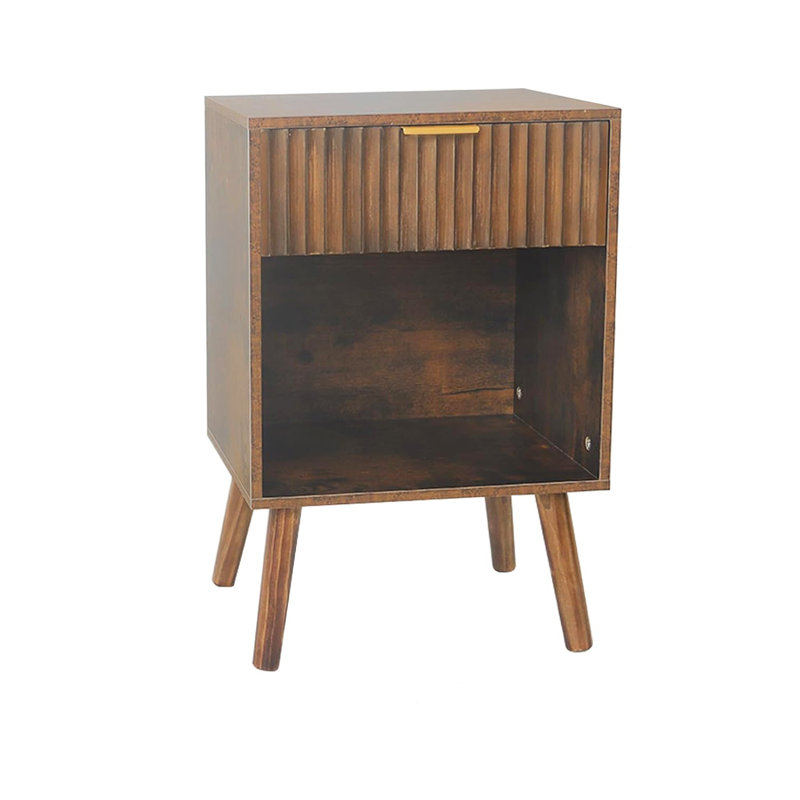 Table de chevet en bois avec tiroir et rangement, Brun rustique