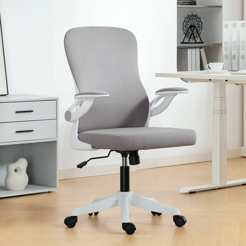 Chaise de bureau ergonomique, chaise de bureau avec support lombaire, gris, Gris, Blanc