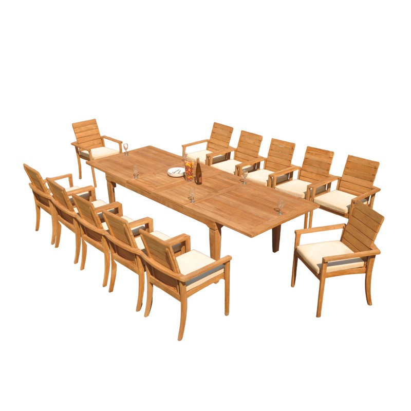 Algrave 12-Person Teak Outdoor Dining Set with Cushioned Chairs