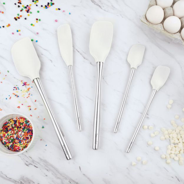 Flex-Core White Silicone and Stainless Steel 5-Piece Spatula Set