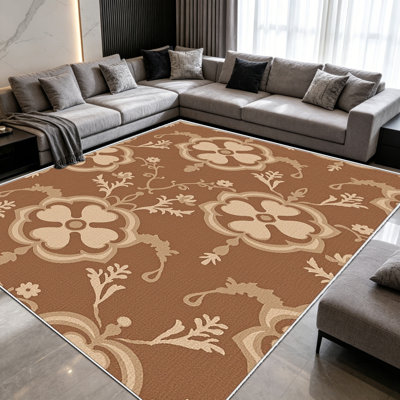 Tapis damassé beige brun de 1 pièce, élégant tapis décoratif polyvalent, facile à nettoyer et à entretenir, pièce de mobilier idéale pour la chambre à coucher, le salon, le couloir, le vestibule, le dortoir et le bureau afin de rafraîchir l'ambiance intérieure de votre maison