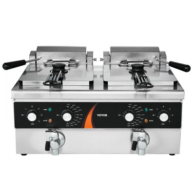 Commercial Deep Fryer, Dual Tank 3500W Electric Countertop Fryer, 2 x 9Qt / 8.5L Double Oil Fryer with 2 Baskets, 1mm Thickened Stainless Steel, Time & Temp Control