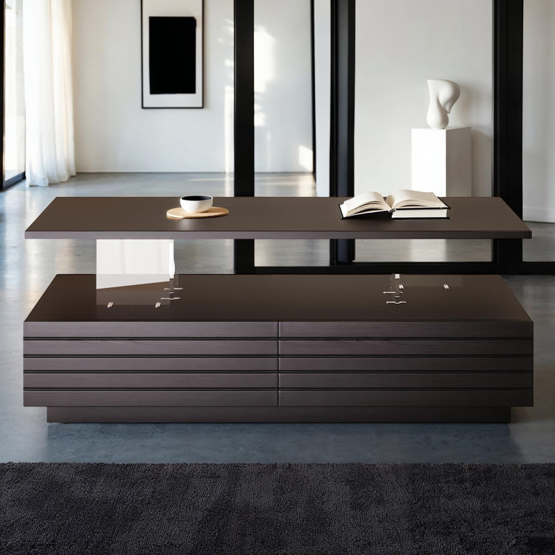 LED Lights Coffee Table with 2 Spacious Drawers,Multi-Colour Lighting, Black