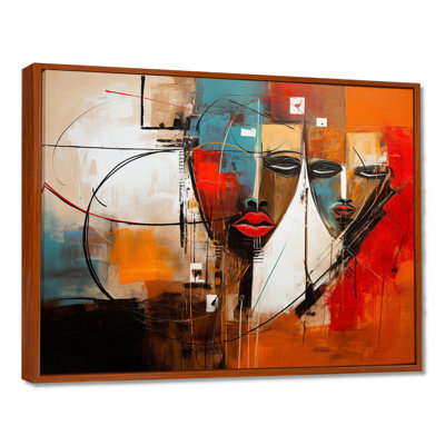 Double Portrait Minimal Red And Blue - African Mask Wall Art Decor