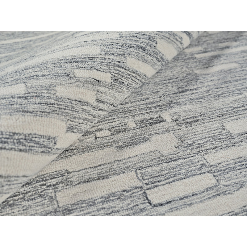 Ivory and Gray Hand-Tufted Wool Rectangular Rug 9' x 12'