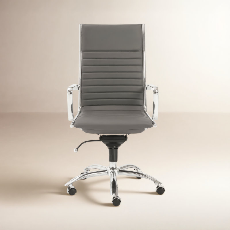 Naida Task Chair, Gray Faux Leather, Chrome