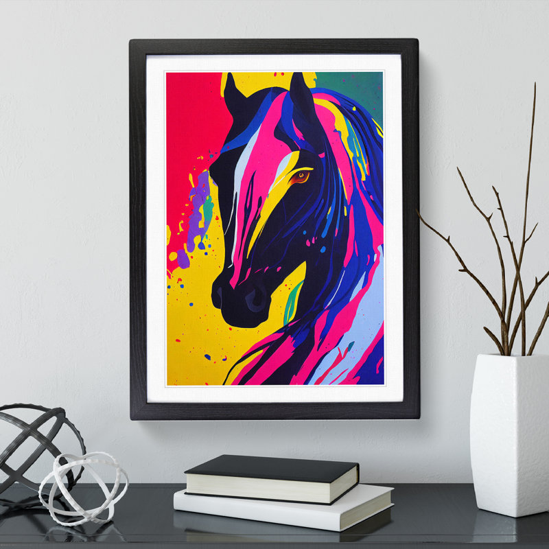 XV1022-3177X Paint Drip Horse No.2 Abstract - Single Picture Frame Print, 64cm H x 46cm W x 2cm D, Black