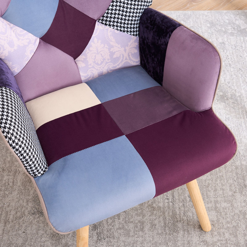 Heidegard Floral Accent Chair Modern High Back Arm Chair, Colorful Patchwork Reading Chairs for Bedroom