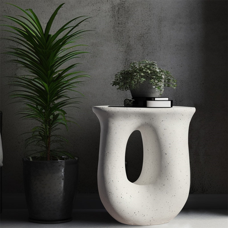 U-Shaped Concrete Side Table - Modern Accent Coffee Table