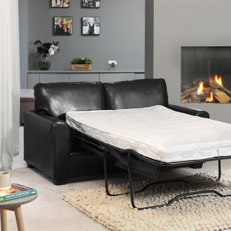 Aleasia 2 Seater Faux Leather Sofa Bed, Black