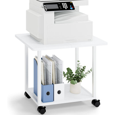 Grand support pour imprimante sous le bureau avec tablette de rangement - Chariot d'imprimante à roulettes à 2 niveaux avec roulettes pour bureau à domicile, support de rangement robuste pour imprimante, scanneur, fax