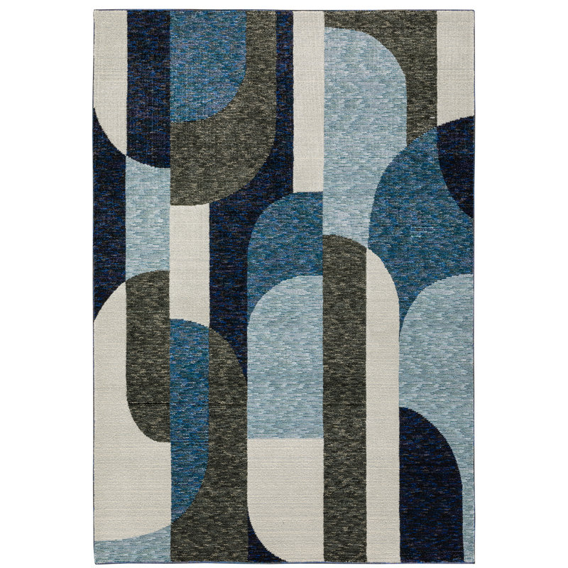 Tapis abstrait bleu / blanc / vert Sisk, Rectangle 10 pi x 13 pi 2 po