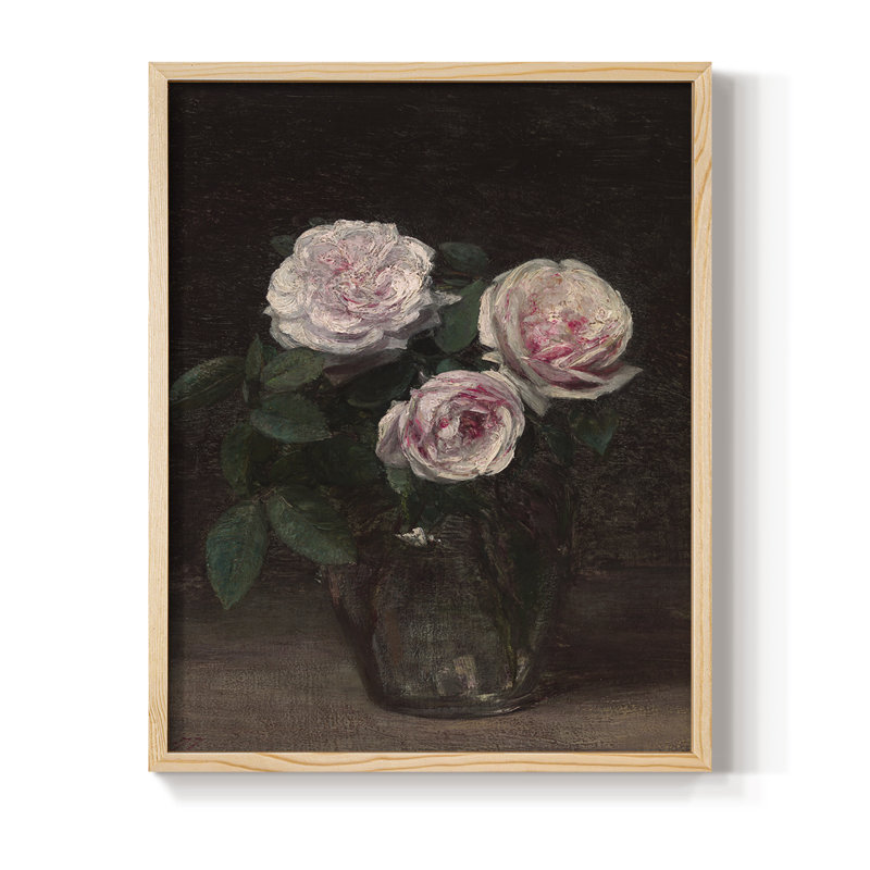 Reproduction florale vintage avec encadrement CCL XXX - bois massif, Naturel, H 21 po x l 17 po