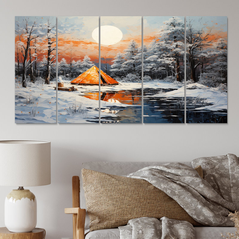 «Winters Camping Glow III», impression d'art sur toile - 5 panneaux égaux