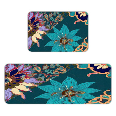 Ensemble de 2 tapis de cuisine Vibrant Colorful Bloom