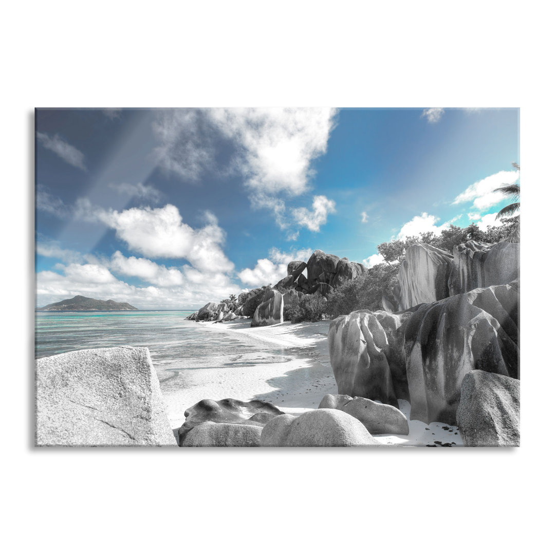 Glasbild | Wandbild Auf Echtglas | Seychellen Strand | 2 Schwarz-Weiss LFy17322