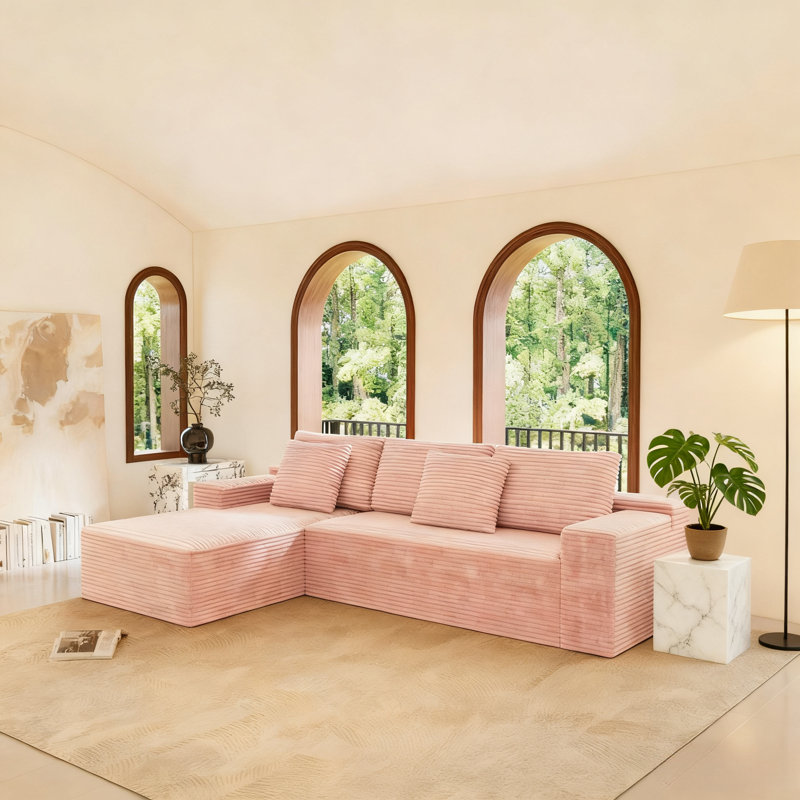 Canapé modulaire en velours côtelé rose - sans assemblage