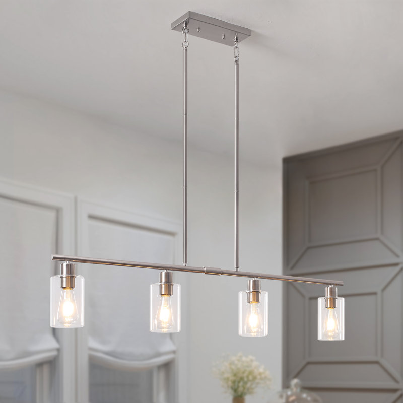 Delmo 4 - Light 43.7'' Kitchen Island Jar Pendant Modern Linear Chandelier with Clear Glass Shades, Brushed Nickel