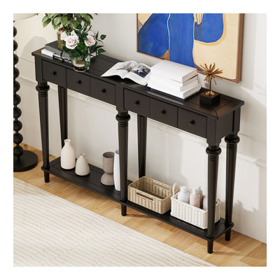 Table d'entrée avec 4 tiroirs, console rétro avec tablette ouverte pour les entrées, les salons et les couloirs (noir)