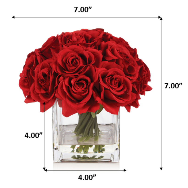 Silk Rose Arrangement in Vase, Red
