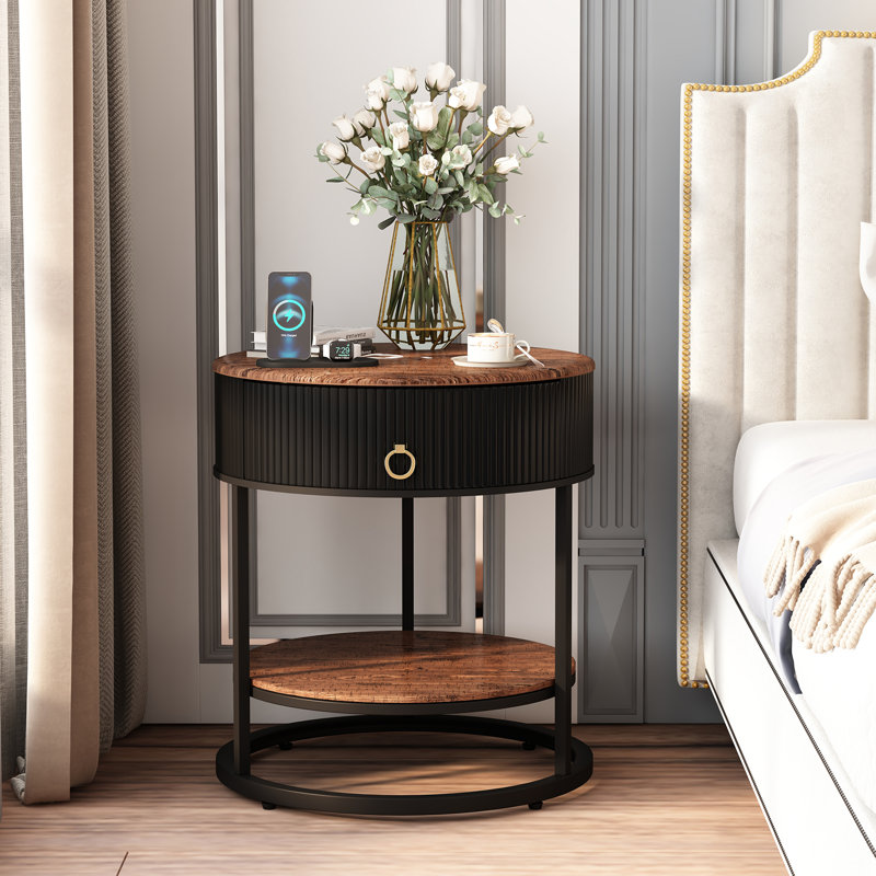 End Table with Storage, Black, Brown/Black