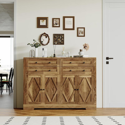 55" Farmhouse Buffet Cabinet with Storage, 4 Doors & 4 Drawers, Dark Brown
