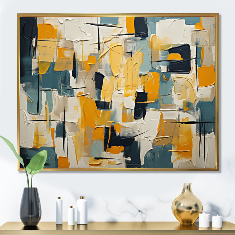 «Squared Ceremonian Abstract Expressionism I», reproduction d'art sur toile, H 12 po x l 20 po x P 1 po, Cadre flottant doré