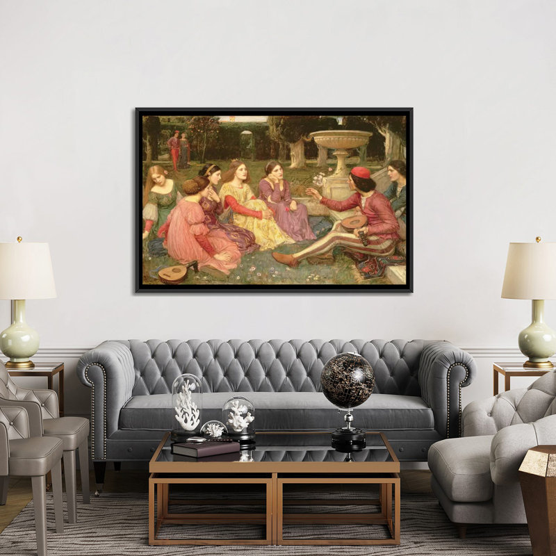 «The Decameron, 1916» par John William Waterhouse, reproduction sur toile, H 18 po x l 26 po x P 1,5 po, Pas de tapis