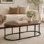Table basse ovale en similicuir 55,12 po avec base en métal