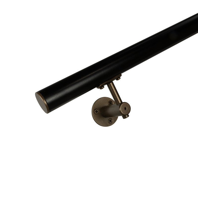 Industrial Aluminum 1.5 Inch Round Complete Indoor/Outdoor Handrail Grab Bar Kit, 84" W, Bronze/Satin Black