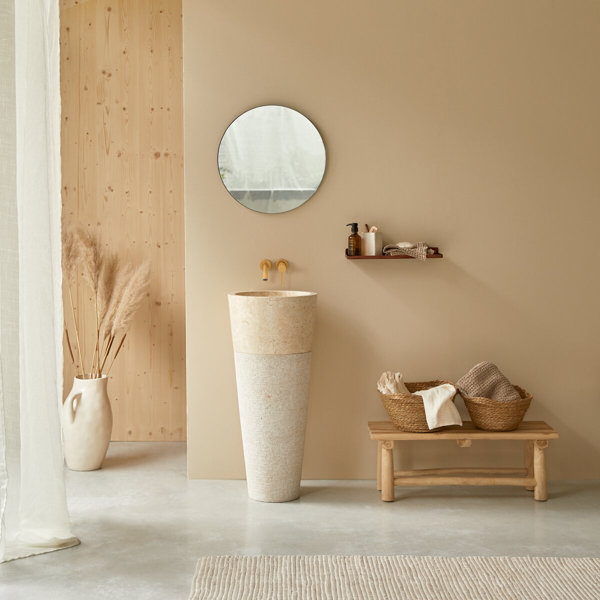 Tikamoon 25.6'' Tall Marble Circular Pedestal Bathroom Sink | Wayfair
