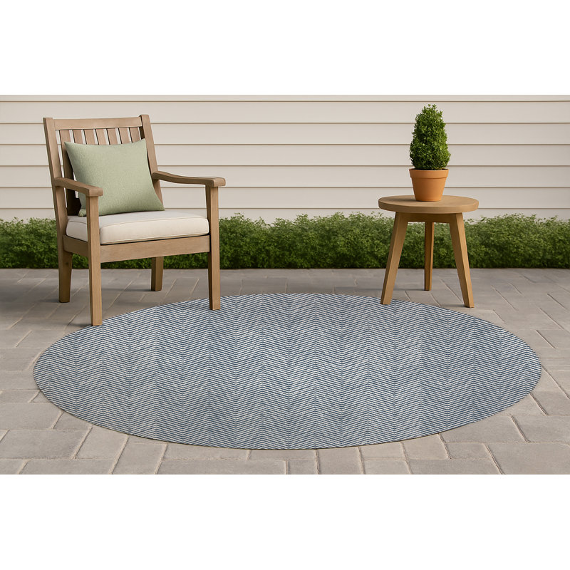 Chevron Groove Non-Slip Outdoor Rug, Round 5'