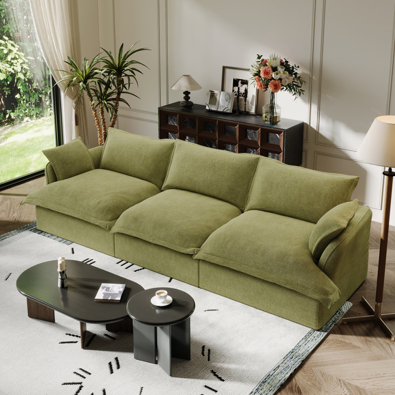 Canapé modulaire en lin mélangé Linen Blend, canapé convertible rembourré Cloud, Vert