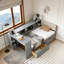 Lit plateforme simple en bois avec tablettes de rangement et tiroirs-538122442-538122437