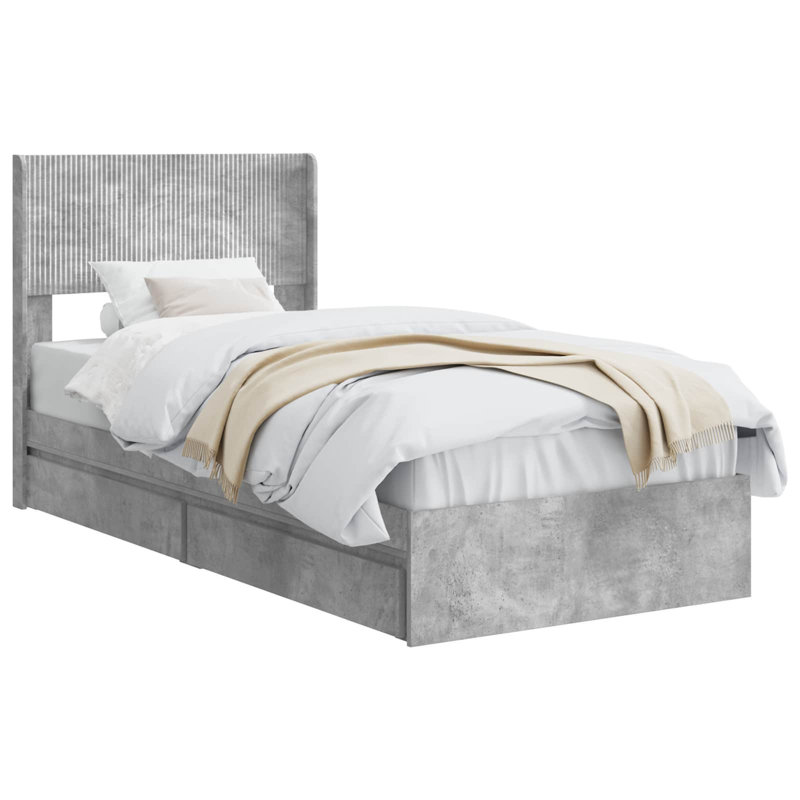 Bed Frame, Single (90 x 190 cm), Concrete Grey