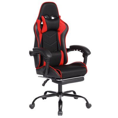 Ergonomic Gaming Chair with Footrest, Reclining Esports Chair with Headrest and Lumbar Support, High Back Computer Desk Chair for Home Office – Black