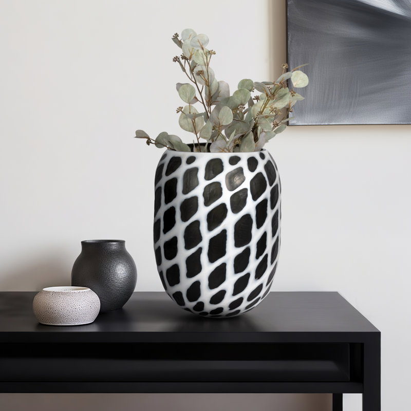 Grand vase en verre noir et blanc 18 po Emmitsburg Fleming