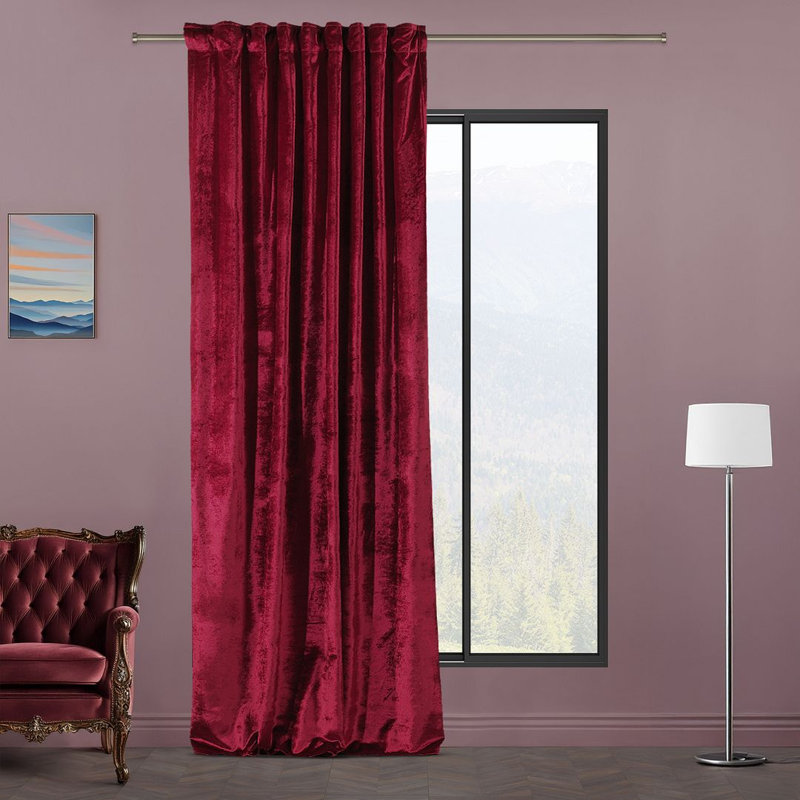 Extra Long & Extra Wide Shiny Velvet Curtain Panel (customized), 140cm Width x 475cm Drop, Ruby