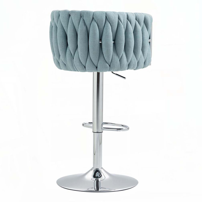 Tabouret de bar pivotant à hauteur ajustable avec dossier tissé et repose-pieds, Bleu