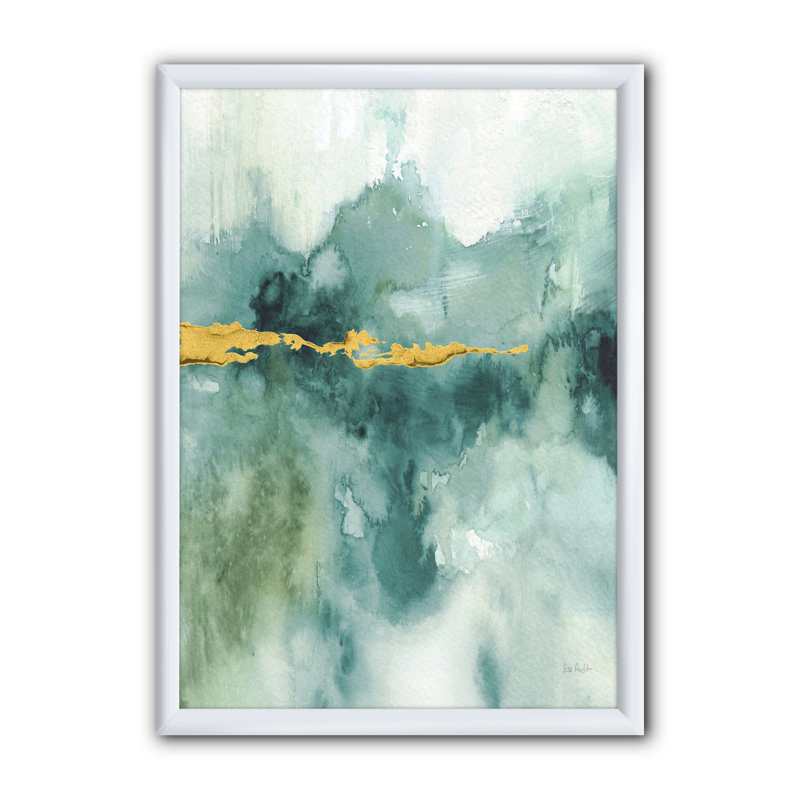 Impression d'aquarelle bleue avec cadre doré, Cadre blanc, H 20 po x l 12 po x P 1po