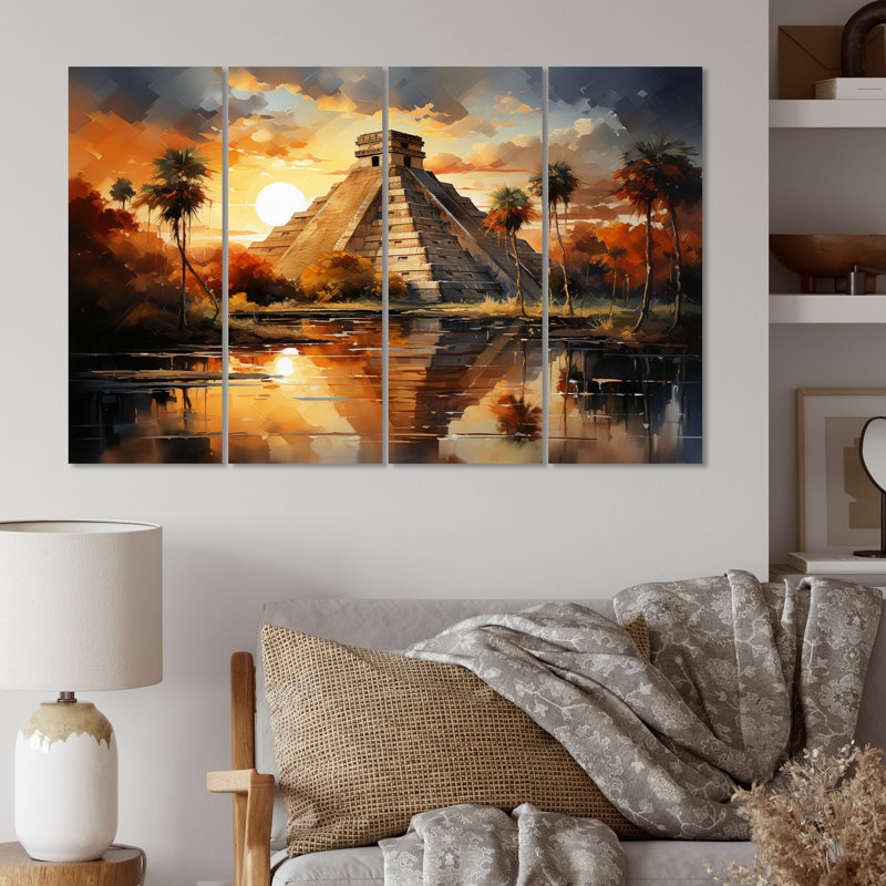 «Mexico Sunset At Chichen Itza I», reproduction sur toile 4 pièces