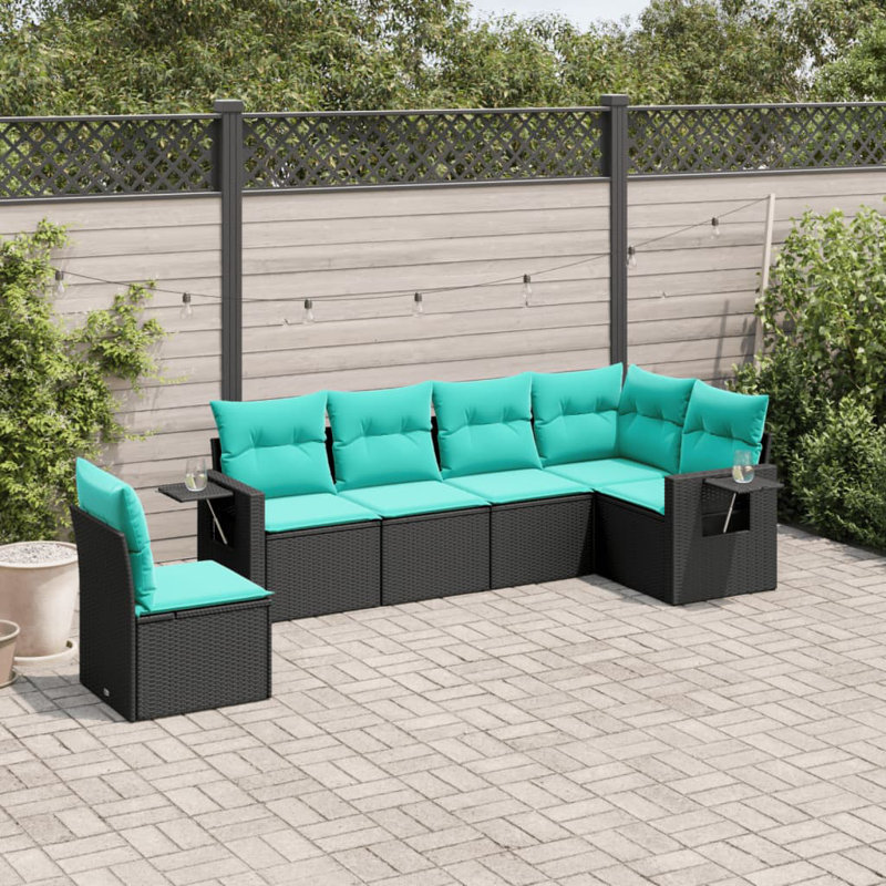 Ensemble de canapé de patio 6 pièces avec coussins en rotin de polyester noir