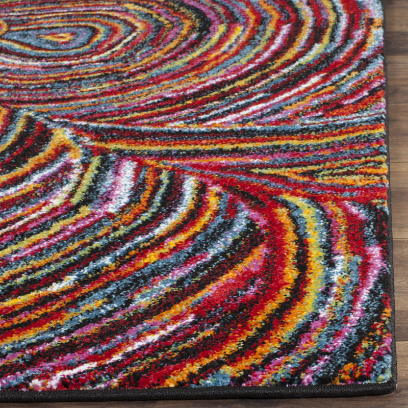 Tapis abstrait vert / bleu / rouge Miley, Tapis de couloir 2 pi 3 po x 6 pi