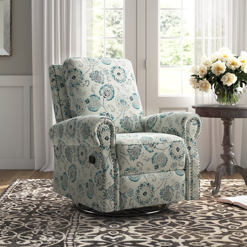 Antasia 34'' W Rocking Swivel Nursery Recliner, Medallion Floral Velvet