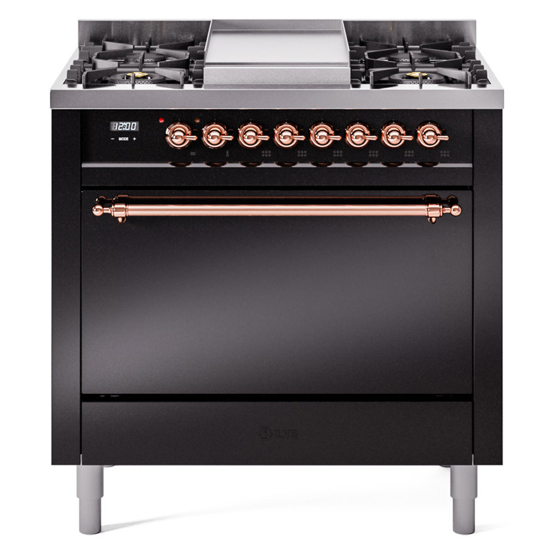 ILVE Nostalgie II 36 in Dual Fuel Range, Natural Gas, Glossy Black/Copper