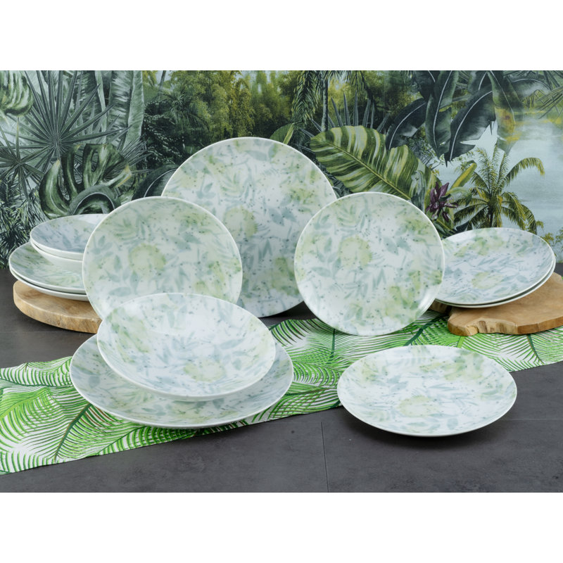 Tropical - Serie Home Porcelain China Dinnerware Set 12 Piece - Service for 4